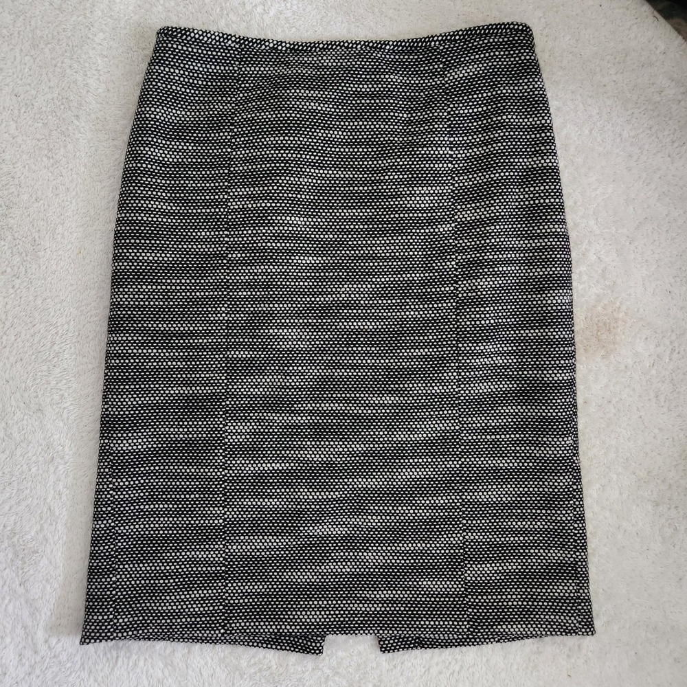 Ann Taylor LOFT Black White Textured Wool Blend Pencil Skirt Size 14 Side Zip